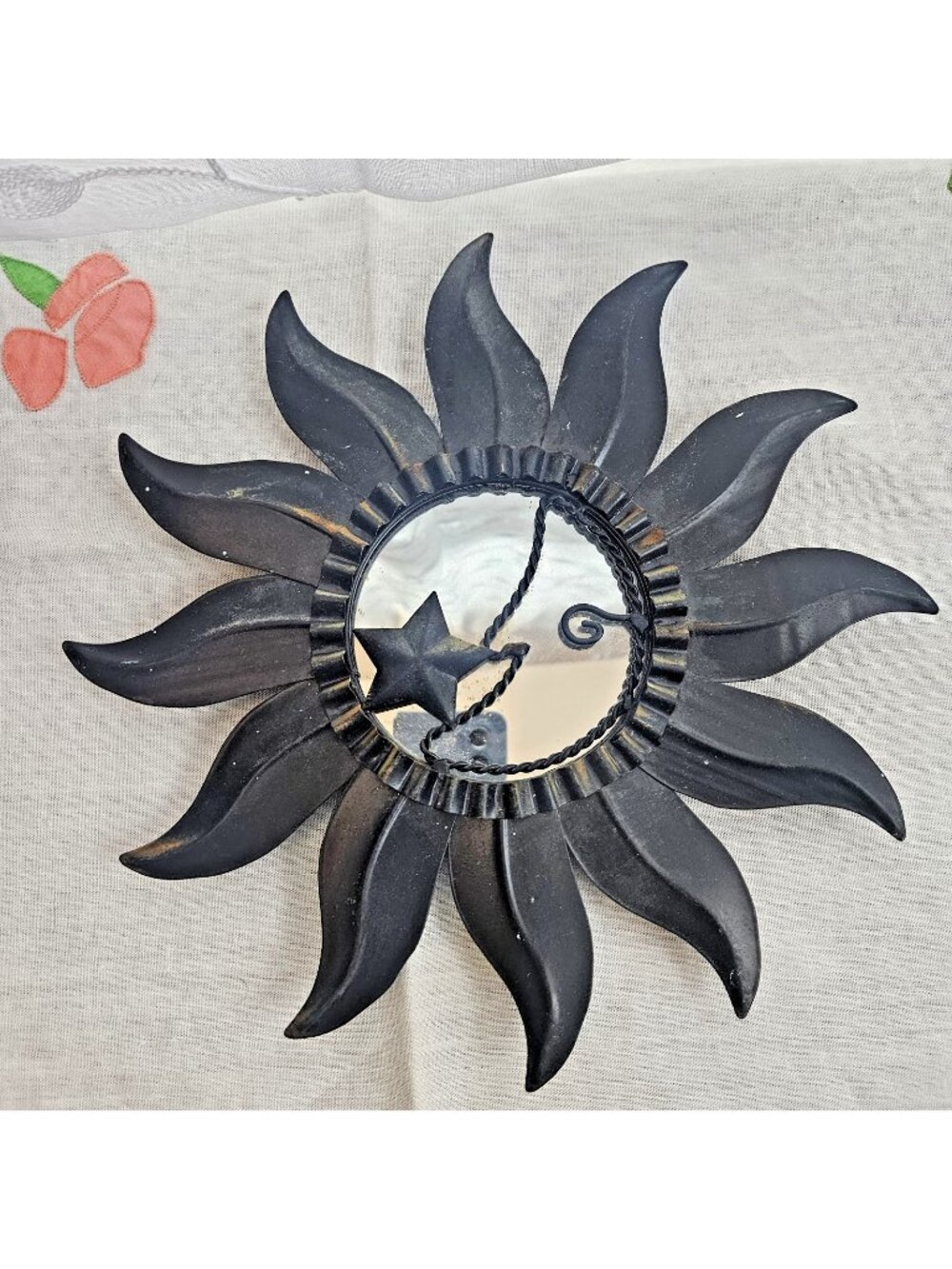 Black Mirrored Sun Starburst Wall Hanging 10”